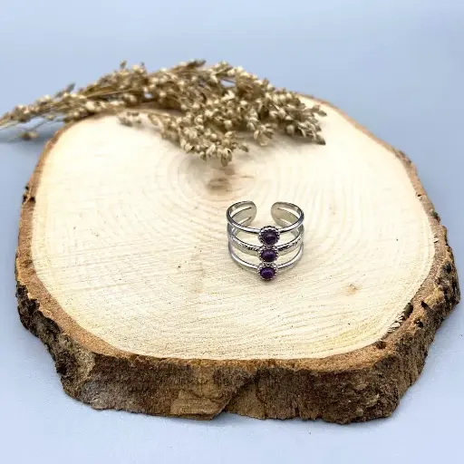 Bague En Argent Sterling Avec Trois Cœurs Et Une Améthyste - Livraison Rapide Depuis La France